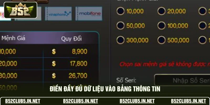 Điền đầy đủ dữ liệu vào bảng thông tin